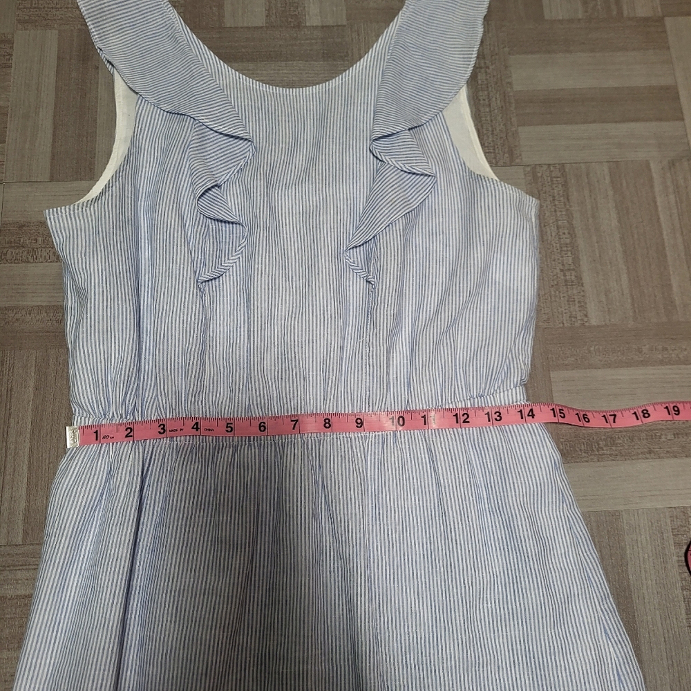 Striped Ruffle-Front Sleeveless Dress - Light Blue - Picture 4 of 7